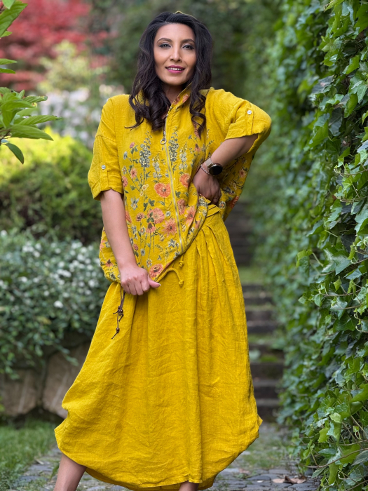 Jacheta din in cu fermoar si print floral [3]