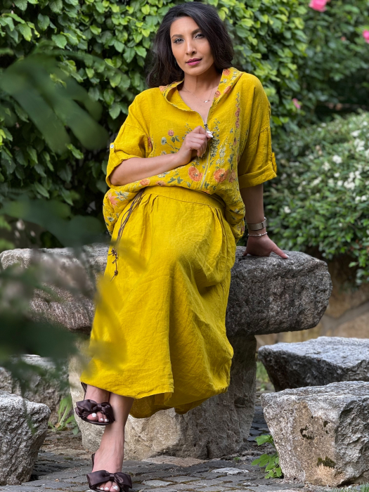 Jacheta din in cu fermoar si print floral [6]