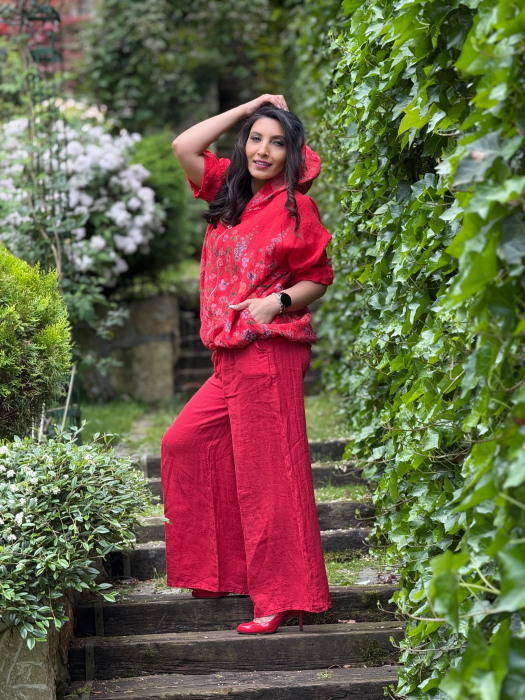 Jacheta din in cu fermoar si print floral [3]