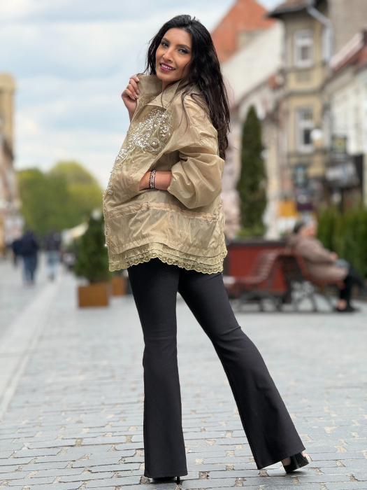 Jacheta kaki cu paiete si perle [5]