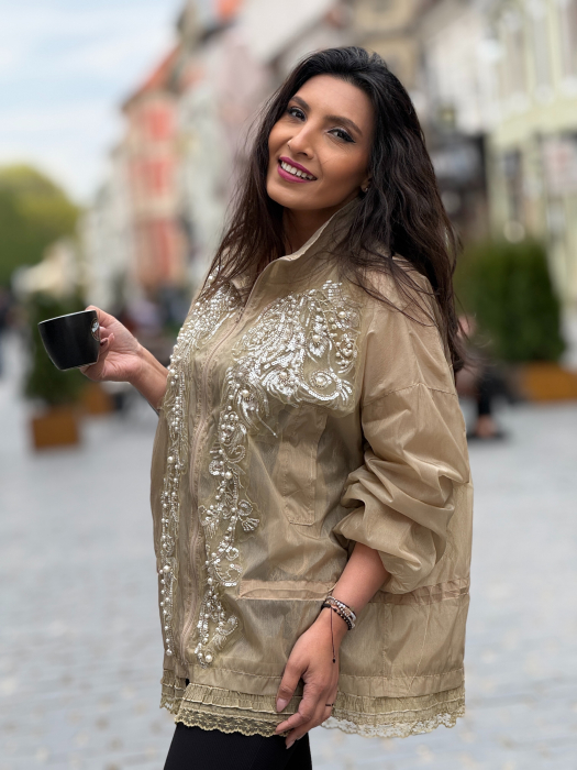 Jacheta kaki cu paiete si perle [6]