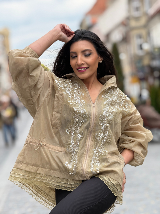 Jacheta kaki cu paiete si perle [2]