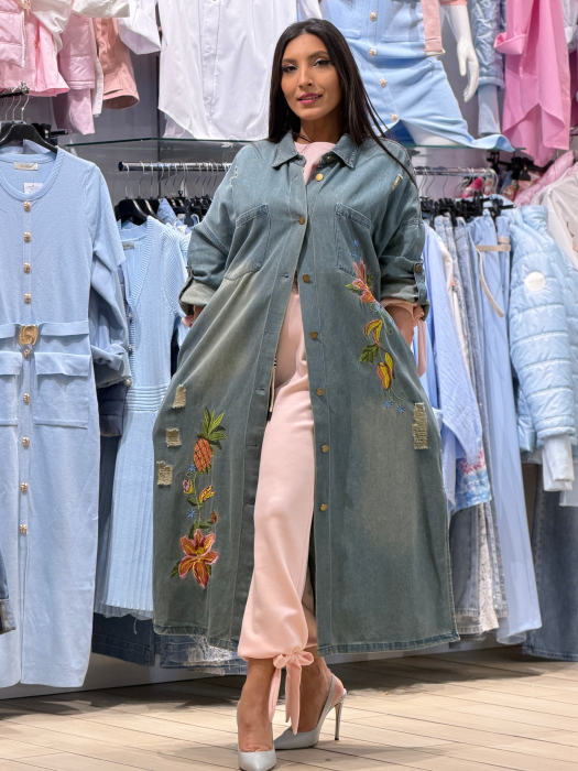 Jacheta lunga cu flori portocalii brodate [6]