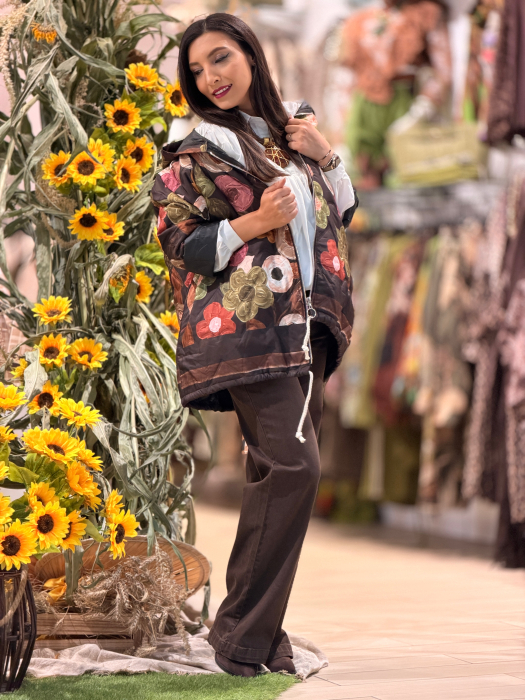 Jacheta matlasata cu imprimeu floral si gluga [7]