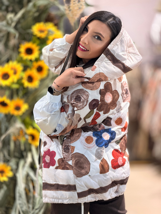 Jacheta matlasata cu imprimeu floral si gluga [3]