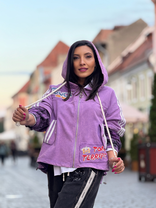 Jacheta mov Disney cu maneca cu patratele [5]