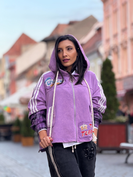 Jacheta mov Disney cu maneca cu patratele [4]
