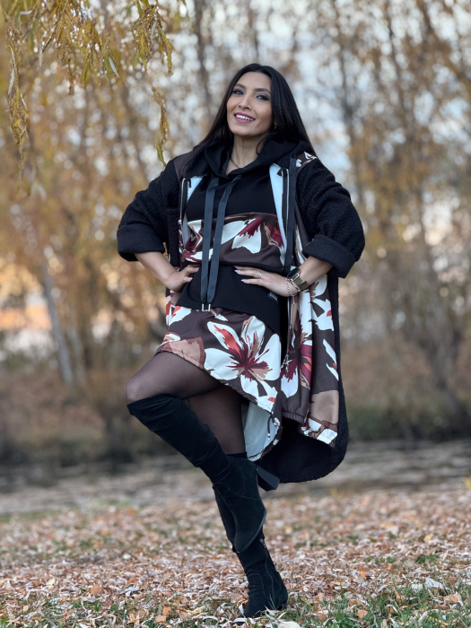 Jacheta oversize cu imprimeu floral si buzunar cu fermoar [5]