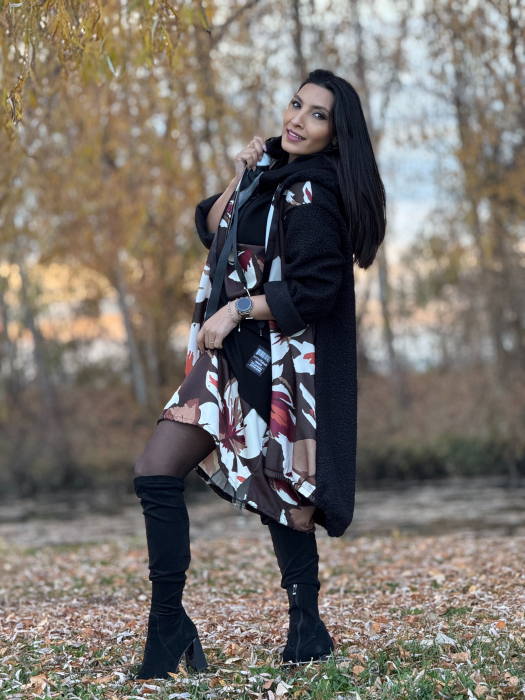 Jacheta oversize cu imprimeu floral si buzunar cu fermoar [3]