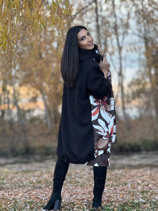 Jacheta oversize cu imprimeu floral si buzunar cu fermoar [2]