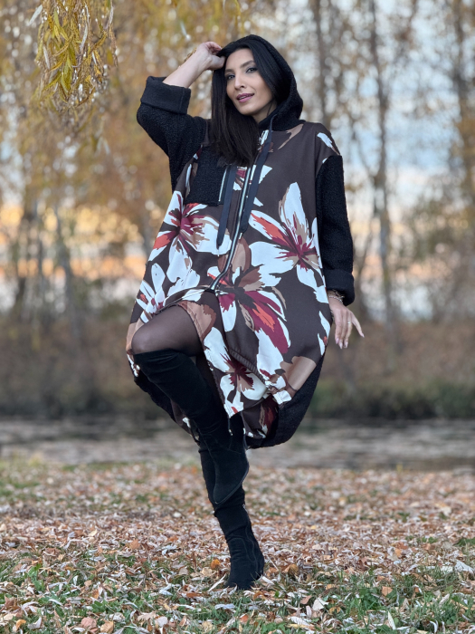 Jacheta oversize cu imprimeu floral si buzunar cu fermoar [1]
