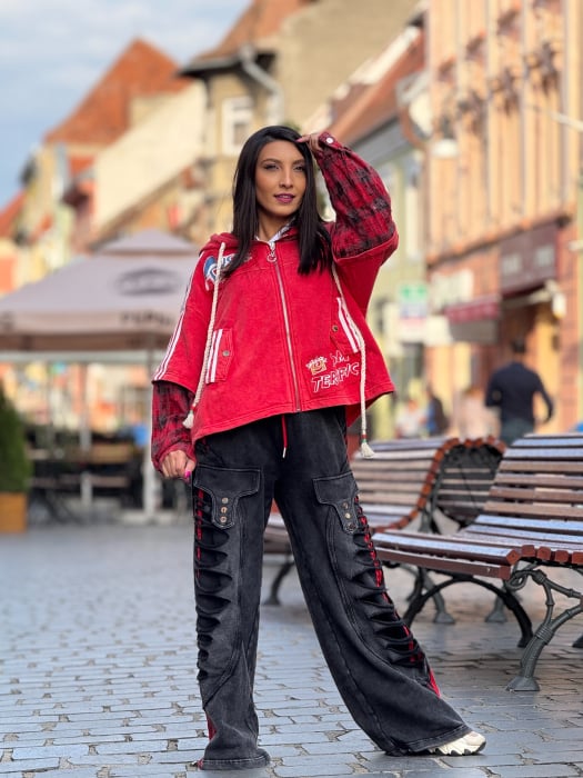Jacheta rosie Disney cu maneca cu patratele [2]
