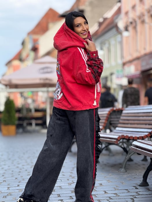 Jacheta rosie Disney cu maneca cu patratele [9]