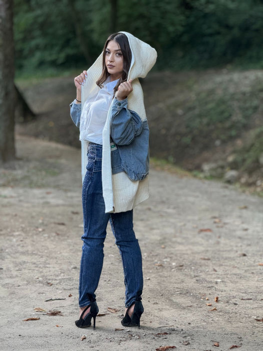 Jacheta tricotata cu fermoar si buzunare jeans [4]