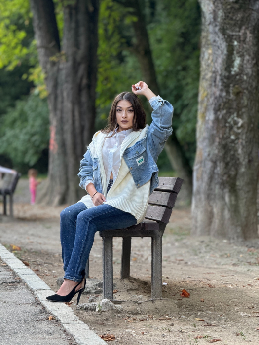 Jacheta tricotata cu fermoar si buzunare jeans [3]