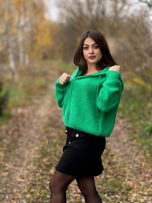 Jacheta verde cu gluga din mohair [4]