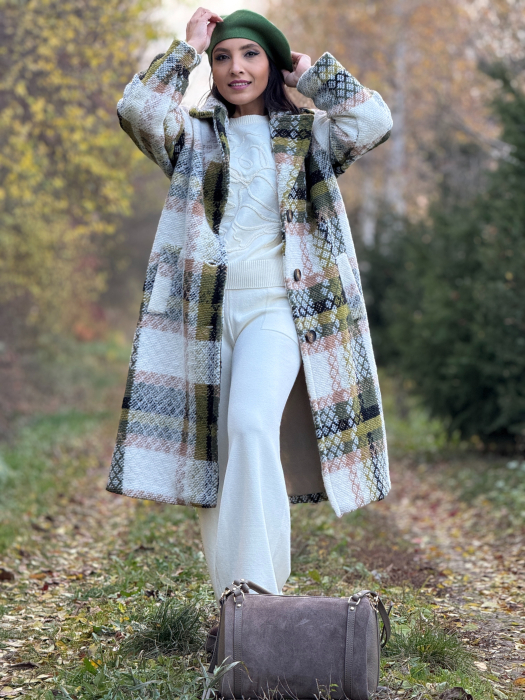 Palton elegant in carouri, cu nasturi si buzunare laterale [6]