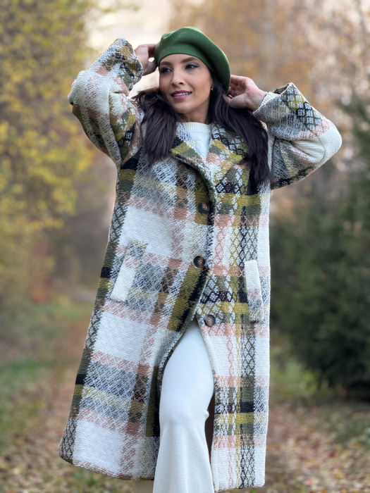 Palton elegant in carouri, cu nasturi si buzunare laterale [7]