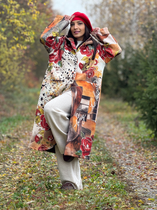 Palton lung cu imprimeu floral si design modern [1]