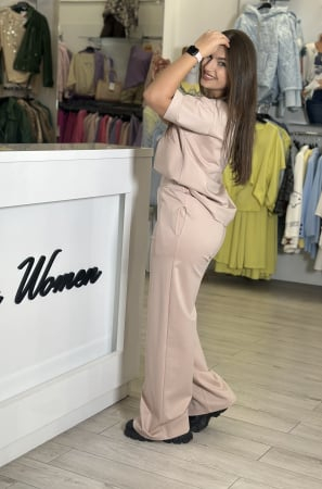 Pantaloni bej din bumbac drepti [2]