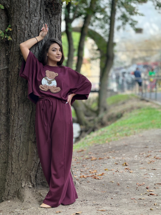 Pantaloni bordo cu snur si elastic in talie [3]