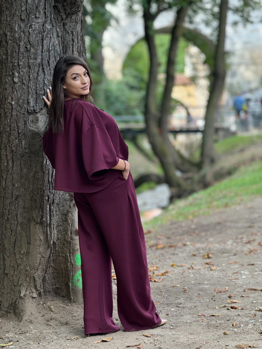 Pantaloni bordo cu snur si elastic in talie [5]