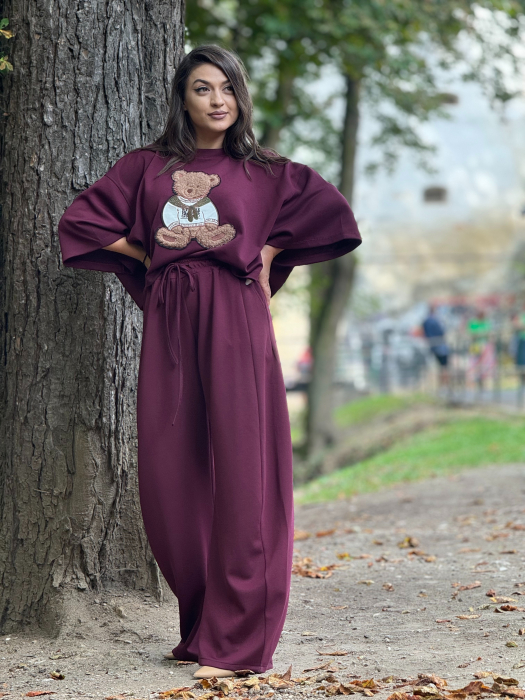 Pantaloni bordo cu snur si elastic in talie [2]
