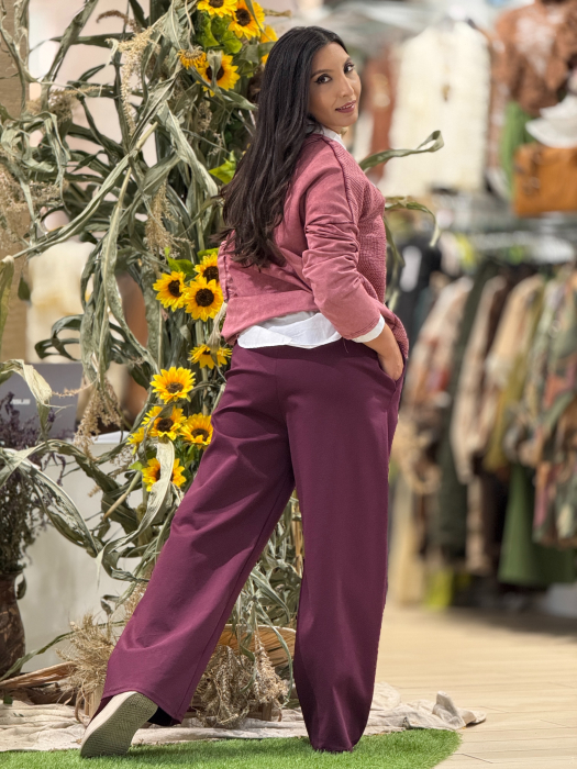 Pantaloni bordo cu snur si elastic in talie [3]