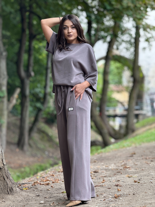 Pantaloni casual cu snur si elastic in talie [3]