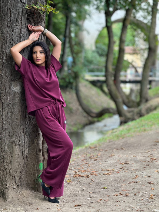 Pantaloni casual cu snur si elastic in talie [3]