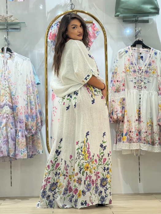 Pantaloni din in cu buzunare si imprimeu floricele [4]