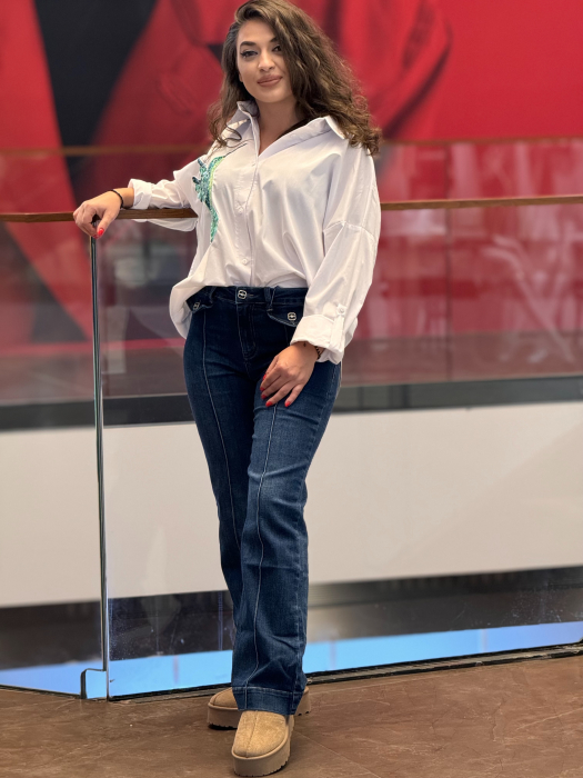 Pantaloni din jeans drepti cu buzunare aplicate [4]