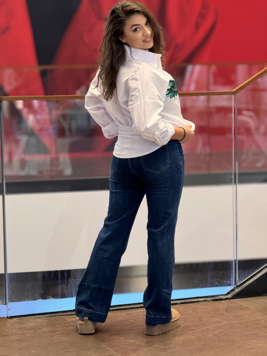 Pantaloni din jeans drepti cu buzunare aplicate [3]