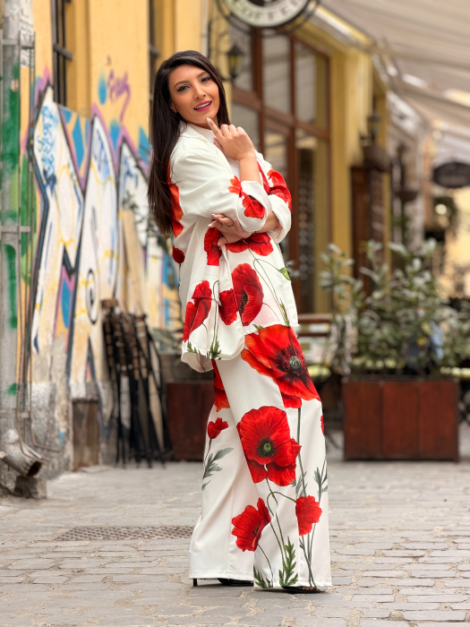 Pantaloni evazati cu imprimeu maci [5]