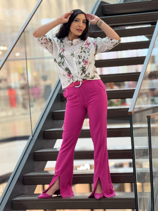 Pantaloni fucsia cu curea in talie [2]