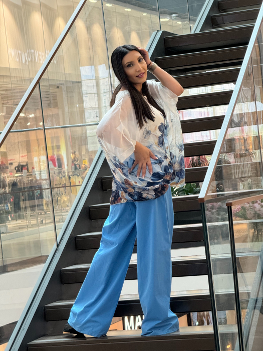 Pantaloni largi denim cu snur decorativ [4]