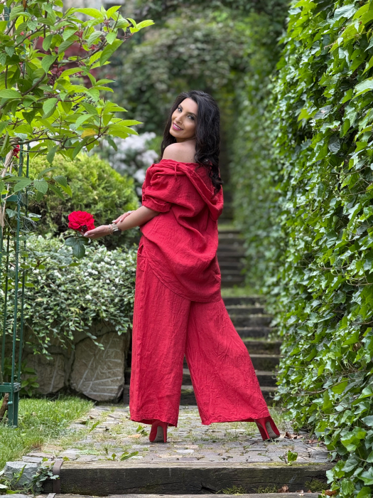 Pantaloni largi din in cu cordon decorativ [4]