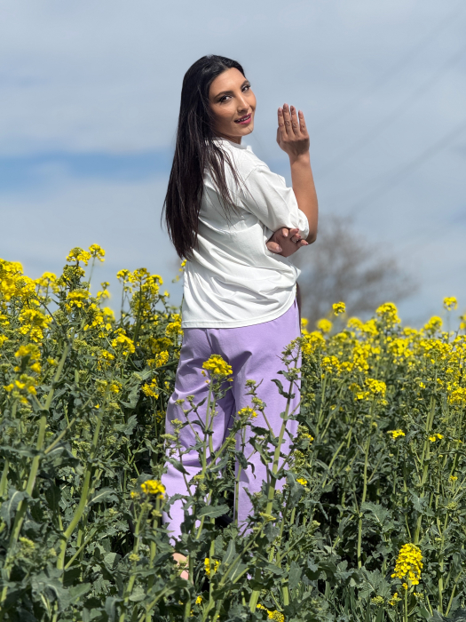 Pantaloni mov cu curea in talie [5]