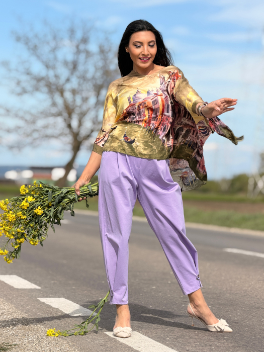 Pantaloni mov cu curea in talie [6]