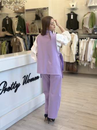 Pantaloni mov cu elastic in talie [3]