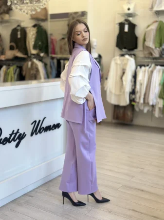 Pantaloni mov cu elastic in talie [2]