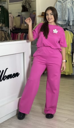 Pantaloni roz din bumbac drepti [3]