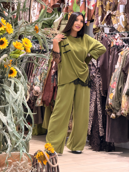 Pantaloni verde olive cu talie elastica si snur [2]