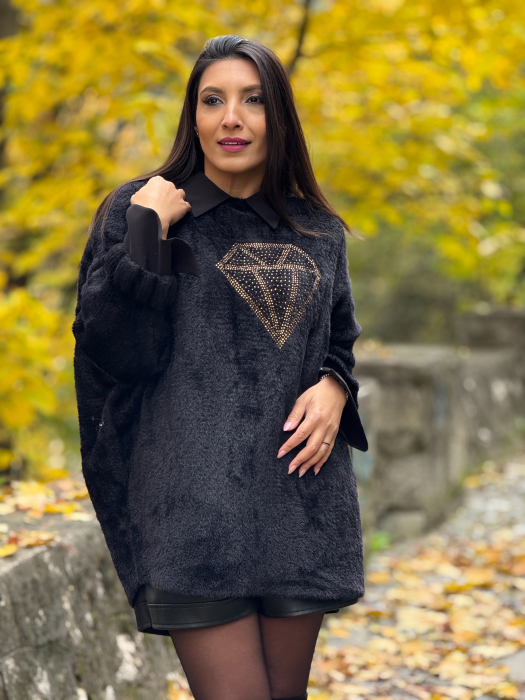 Pulover cu aplicatie diamant din strasuri [2]