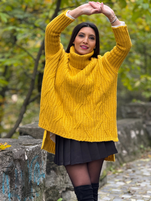 Pulover cu gat inalt si model impletit [7]