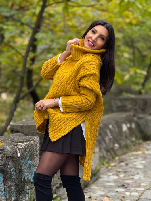 Pulover cu gat inalt si model impletit [8]