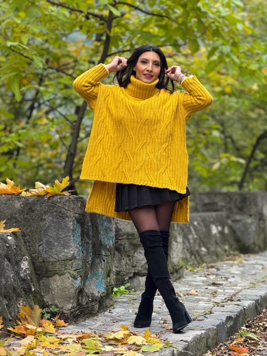 Pulover cu gat inalt si model impletit [4]