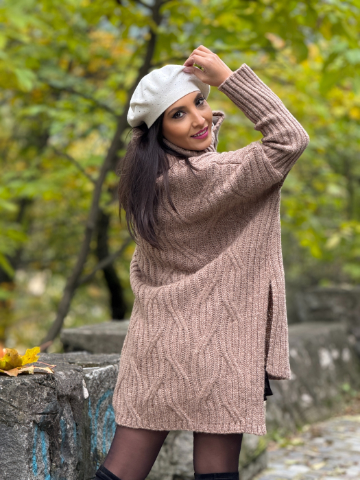 Pulover cu gat inalt si model impletit [6]