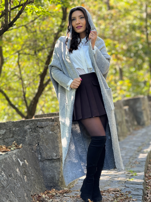Pulover lung de lana cu forme geometrice pe spate [3]