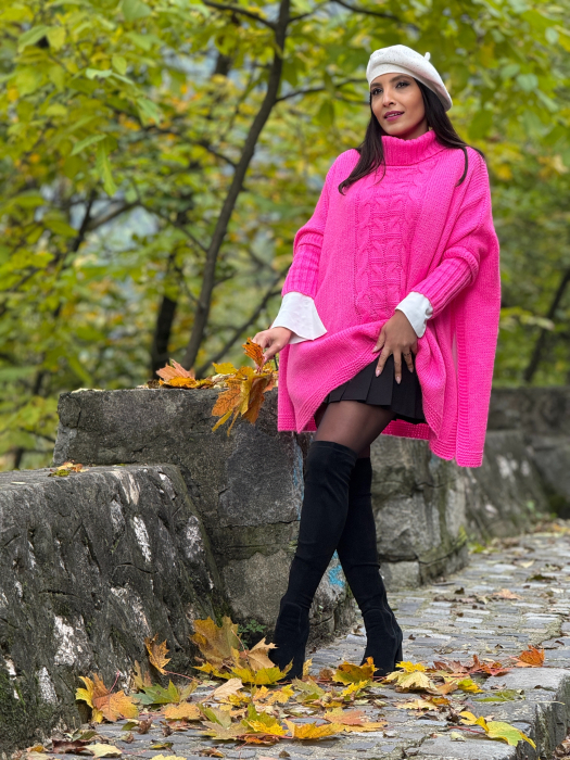 Pulover tricotat cu gat si model impletit [2]